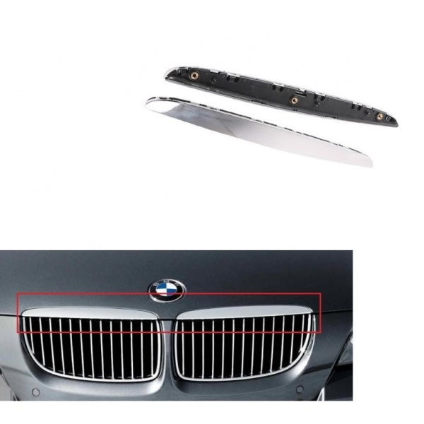 Set Ornamente Grila Radiator Capota Crom Dreapta + Stanga Am Bmw Seria 3 E90 2004-2009 51137117241 + 51137117242